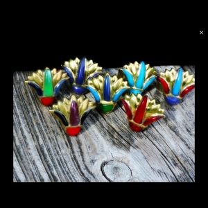 Egyptian Revival Lotus Inlaid Brass Vintage Ring